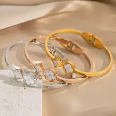 Korean Style Fashion Four-Leaf Clover Mother of Pearl Diamond-Studded Bracelet 18K Gold Plated Light Luxury Ins Simple Design Titanium Steel Women's Bracelet