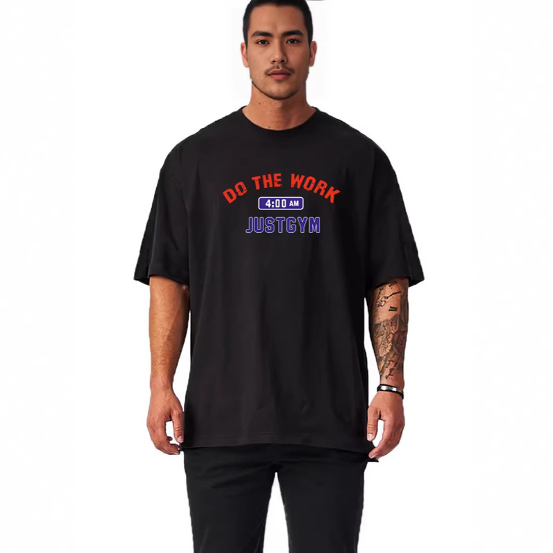 European and American Style Simple Casual Heavyweight 260g Oversized Pure Cotton Short-Sleeve Men's Fitness T-Shirt Sports Top Training Wear European and American Style Simple Casual Heavyweight 260g Oversized Pure Cotton Short-Sleeve Men's Fitness T-Shirt Sports Top Training Wear