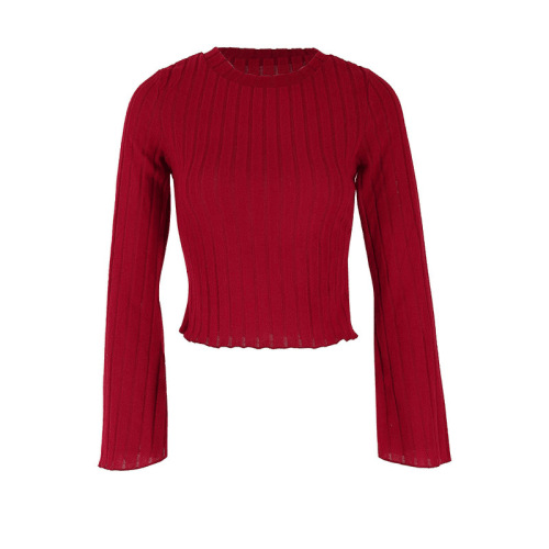 European and American 2025 spring short flared sleeve long sleeve round neck simple T-shirt