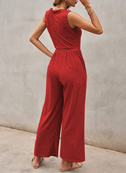 Summer Women Solid Color Sleeveless Jumpsuit