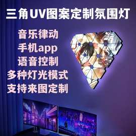 APP智能奇光板RGB量子灯电竞房氛围灯UV做图声控拾音灯三角氛围灯