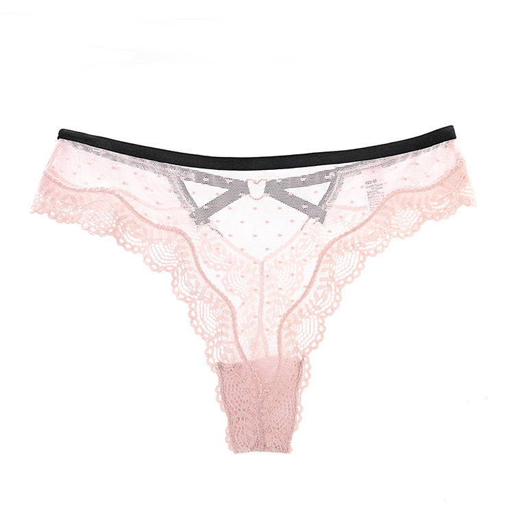 Europe and the United States hot peach hip hollow sexy underwear women's lace pure transparent thong black briefs students