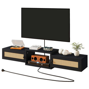 Cross-Border Wall Tv Cabinet Multi-Functional Living Room Tv Stand Rattan Finish Tv Stand with Door Exported to the United States Us