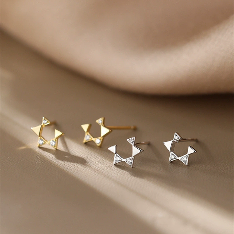 Small design earrings, jewelry, trend of season, 925 sample silver, simple and elegant design