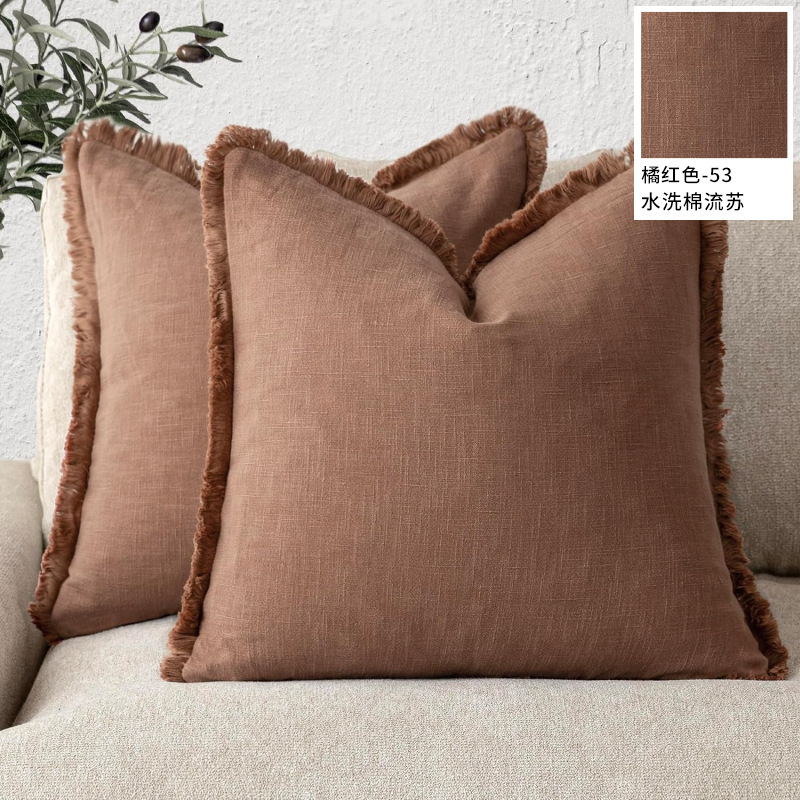 Verano almohada de algodón lavado con agua debe borda almohada cubierta de almohada sala de estar dormitorio sofá cama almohada de color sólido almohadilla desmontable y lavable