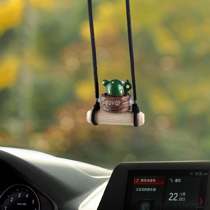Nuevo colgante de coche de cactus lindo transfronterizo, espejo retrovisor, columpio, colgante de ciervo, decoración, accesorios de coche