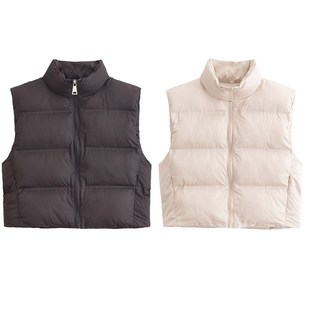 AliExpress High Collar Short Cotton-padded Jacket Vest Jacket Women's 2024 Autumn and Winter American Loose Casual Warm Vest Top