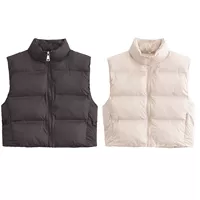 AliExpress с высоким воротником и коротким хлопковым жилетом куртка женский 2024 свободный американский повседневный теплый жилет топ