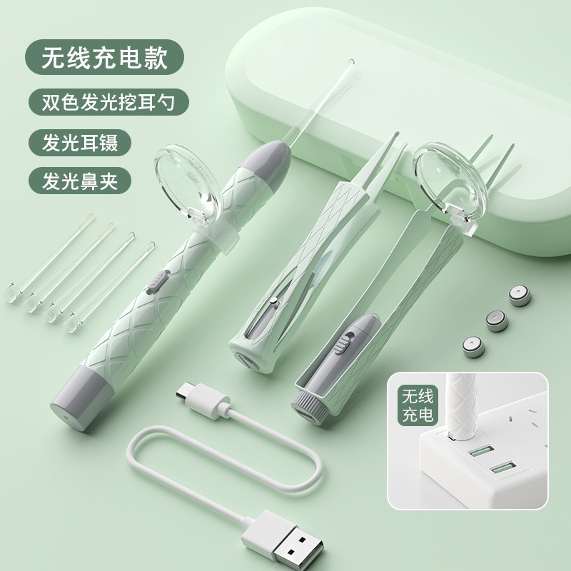 可视掏耳朵神器发光带灯儿童专用软头安全挖耳勺耳屎镊子掏耳勺扣