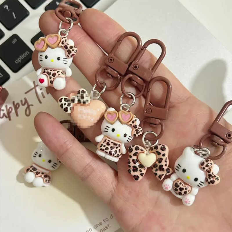 Leopard Print Cartoon Kt Keychain Coffee Color Autumn and Winter Retro Cat Bag Pendant Sweet and Cute Style Pendant Jewelry Leopard Print Cartoon Kt Keychain Coffee Color Autumn and Winter Retro Cat Bag Pendant Sweet and Cute Style Pendant Jewelry