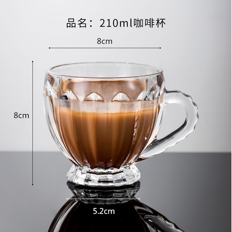 Juego de taza y platillo de café de cristal estilo europeo, transparente, creativo, de alta calidad, con asa, taza de té, taza de agua, taza de leche grabada, diseño simple.