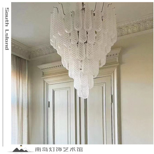 French-style Murano glass pendant lamp for a MURANO living room, antique villa light luxury open-space loft staircase restaurant duplex waterfall lamp