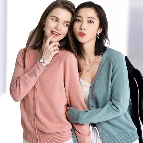 2025 Spring Core-Spun Yarn V-Neck Loose Oversized Soft Long-Sleeve Knit Cardigan Simple Women's Sweater Coat