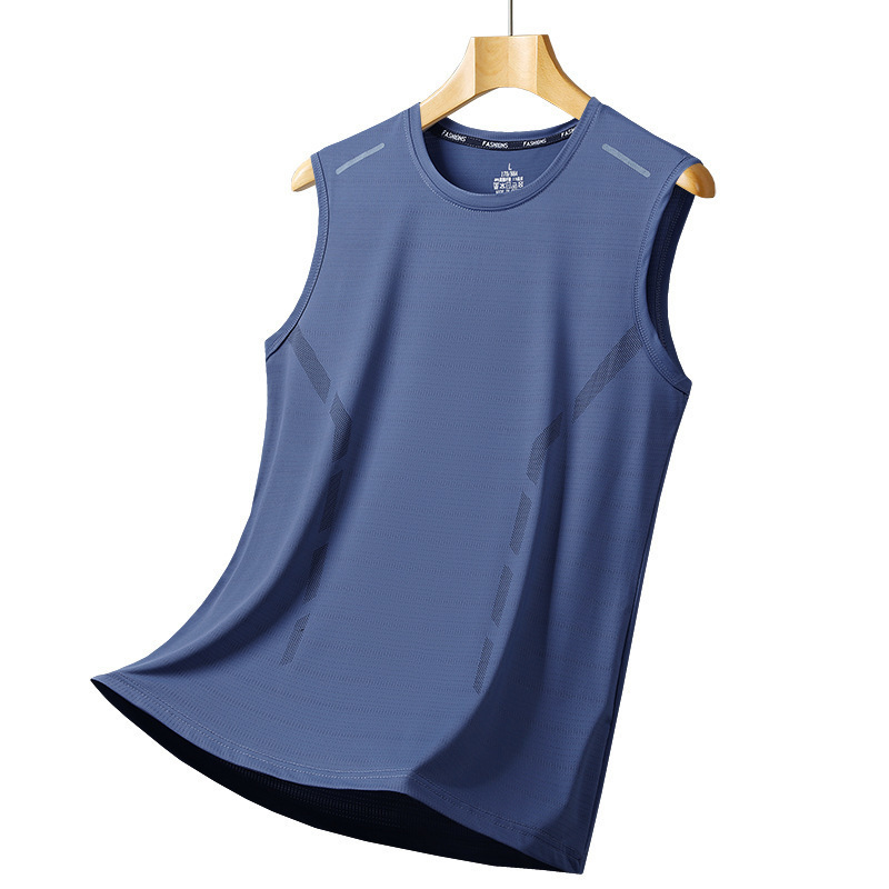 メンズ夏用薄手アイスシルクTシャツベスト アウトドアスポーツベスト ゆったり快適速乾Tシャツベスト|undefined