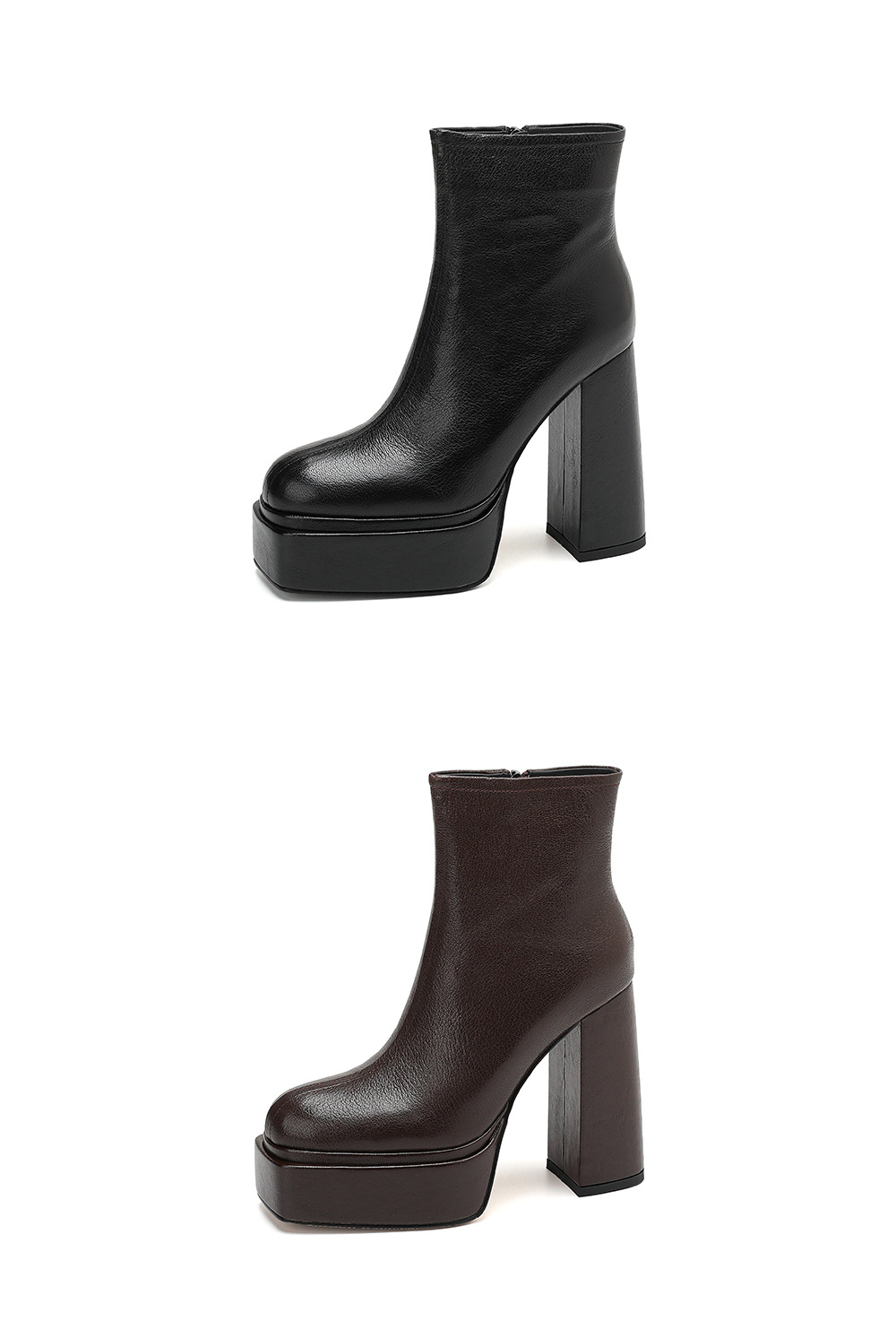 Boot nữ cổ cao ôm chân da dê mềm gót vuông đế xuồng 12.5 cm — Lớp lót nhung đen chi tiết 23