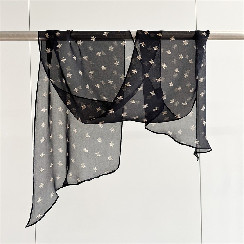100% Mulberry Silk French Hepburn Style Black Polka Dot Long Skinny Scarf Women's Real Silk Diagonal Ribbon Thin Scarf - Thumbnail 4