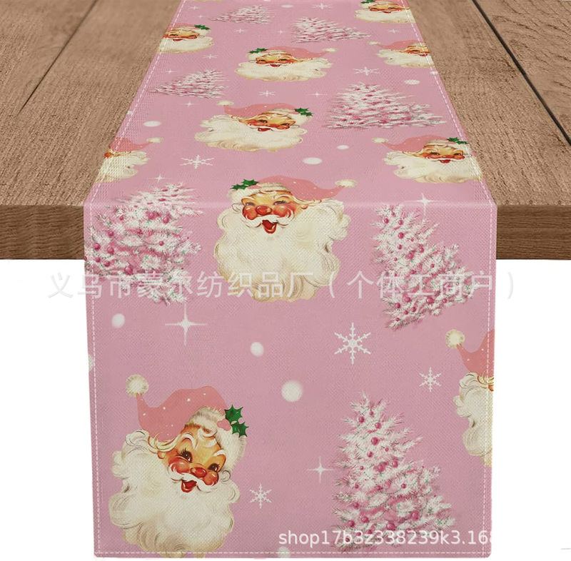 国境を越えたアマゾン希音爆金クリスマステーブル旗冬雪だるまサンタクロースプリントテーブルマット亜麻|undefined