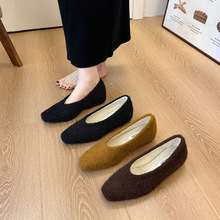 法式平底一脚蹬保暖加绒棉瓢鞋韩版百搭毛毛鞋女外穿秋冬豆豆鞋子