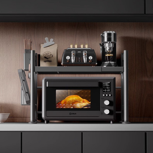 Kitchen microwave shelf rack, multi-functional, extendable, double-layer oven and rice cooker storage rack, household use