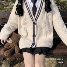 厂家厂家直销文艺学院风V领毛衣女秋装外穿慵懒风韩版洋气减龄开