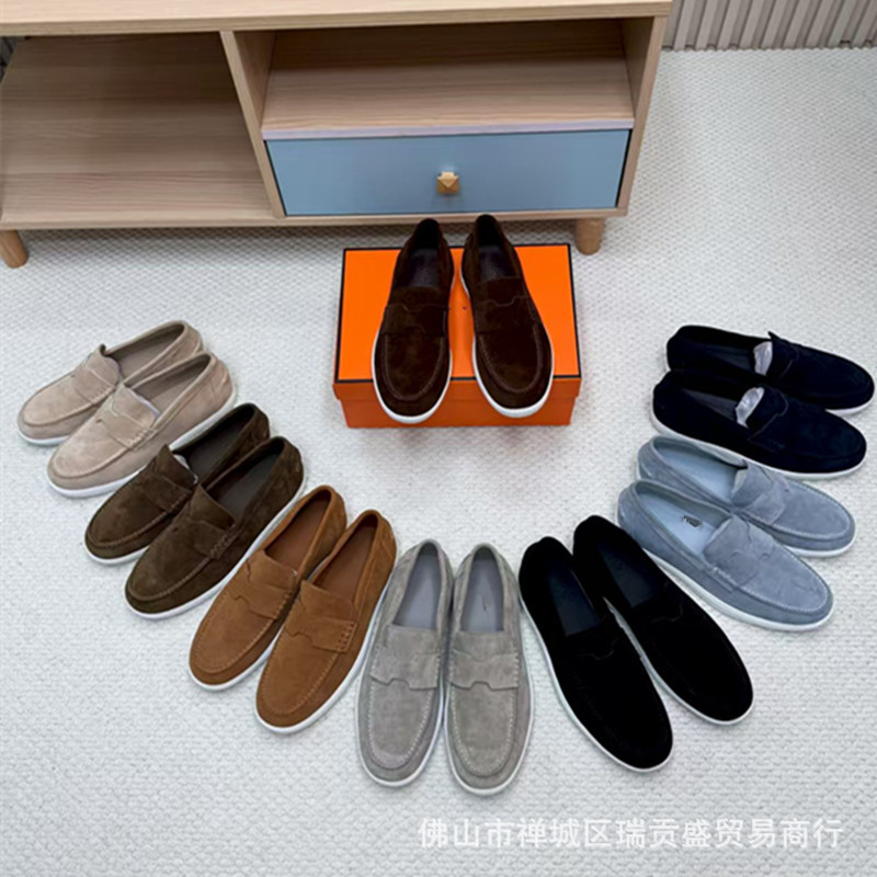 跨境H家高定新款乐福鞋真皮男休闲百搭一脚蹬懒人鞋女运动情侣鞋