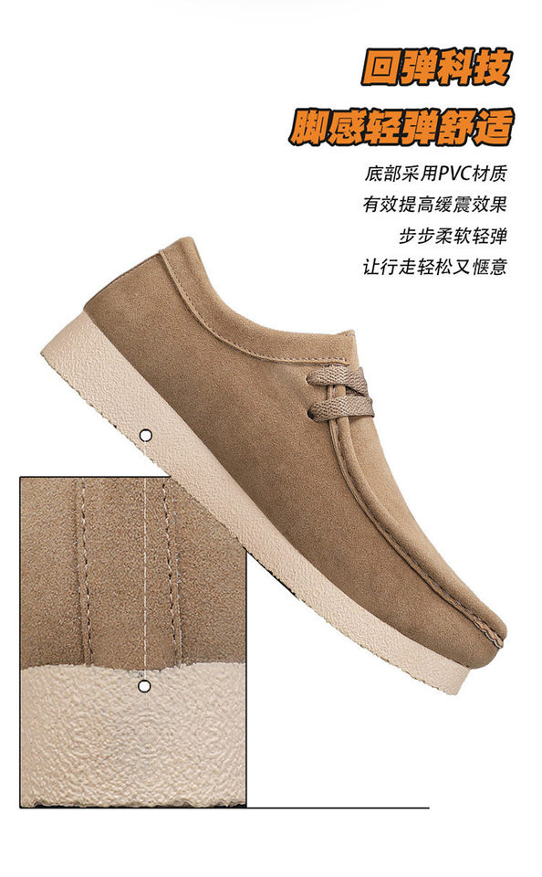 Giày lười nam da lộn mềm đế bệt kiểu mới, giày slip-on mũi tròn thoáng khí — Kaki, màu xám, màu đen chi tiết 8