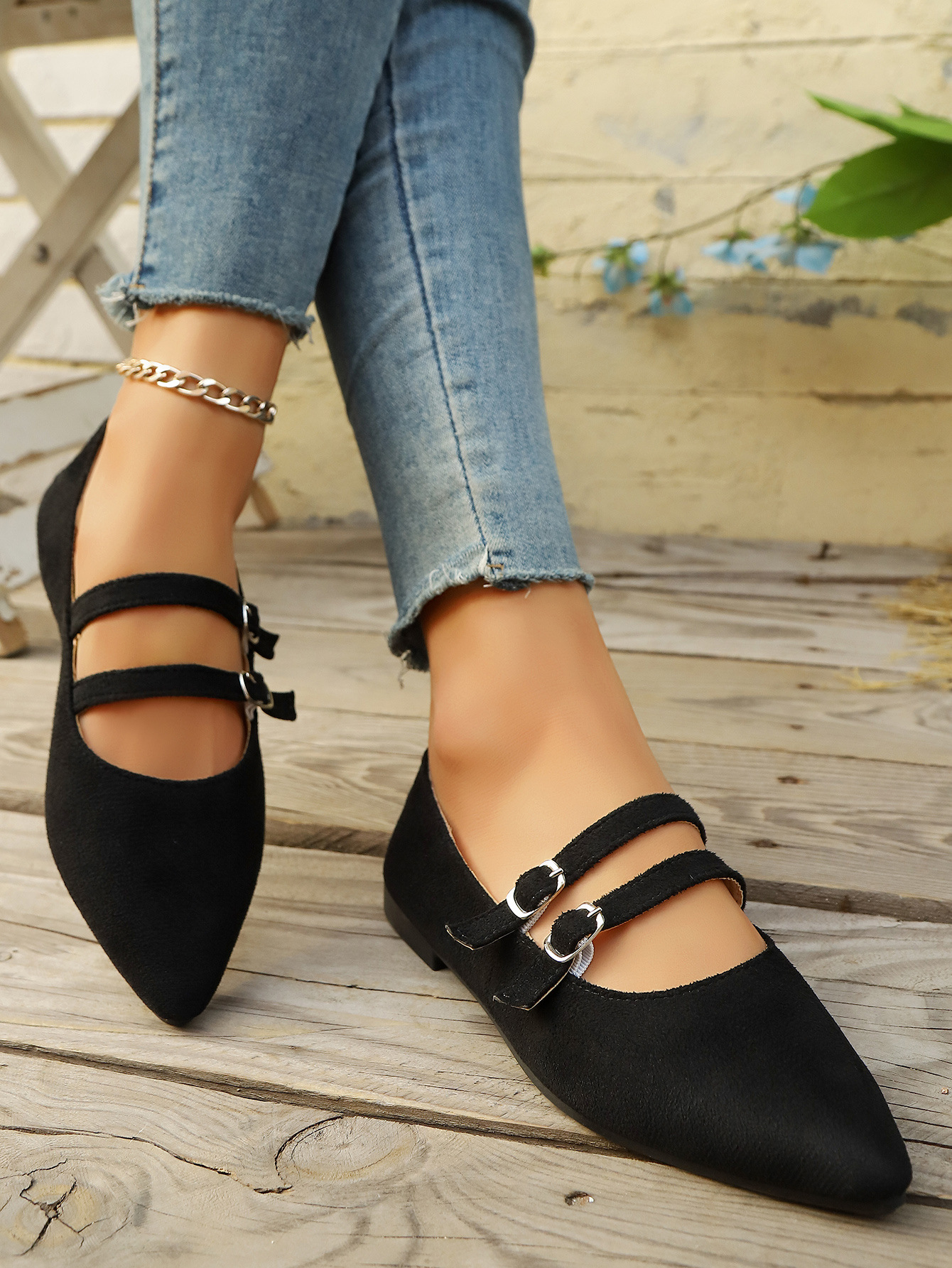 Leopard Print Suede Slip-on Shoes Pointed Toe Flats For Women_voghion.com