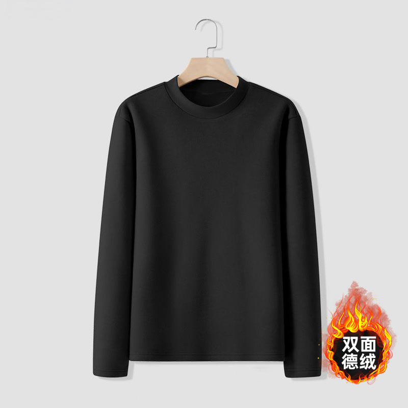 Fabricante de origen camiseta de manga larga de terciopelo de doble cara para hombre de cuello medio cuello medio alto otoño e invierno terciopelo alemán con camisa de fondo de otoño de color sólido