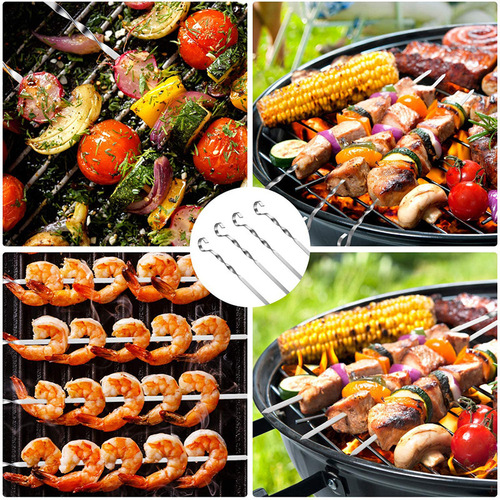 Stainless steel barbecue skewers, extended twisted flat barbecue skewers, BBQ outdoor barbecue tools, mutton skewers, beef skewers grilling needle