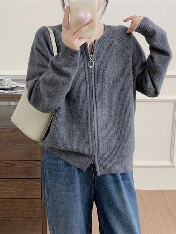 秋装2025新款女士拉链毛衣针织开衫外套女宽松外搭春秋高级感上衣|undefined