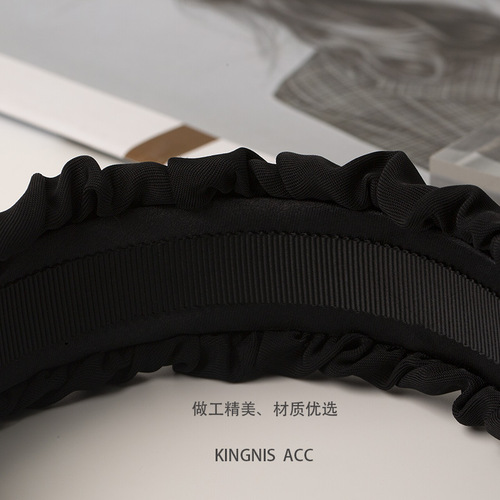 Korean super fairy sparkling black pleated satin hairband high skull hairpin headdress women's non-slip wide-brimmed headband hair accessory