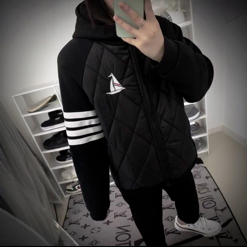 Light luxury outerwear, winter cotton jacket, color-blocked sailing jacket, casual jacket, thin cotton jacket, couple's hooded cotton jacket