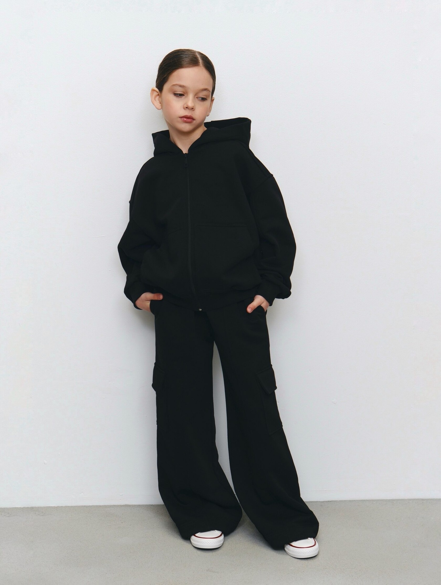 European And American Independent Station Hot Sale Casual Children's Solid Color Sleeve Hooded Zipper Cardigan Long_voghion.com
