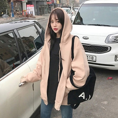 帽子付きのパーカーの女性のファスナーのカーディガン2023秋冬bfカジュアルスポーツの上着のゆったりした百合のベルベットのコート