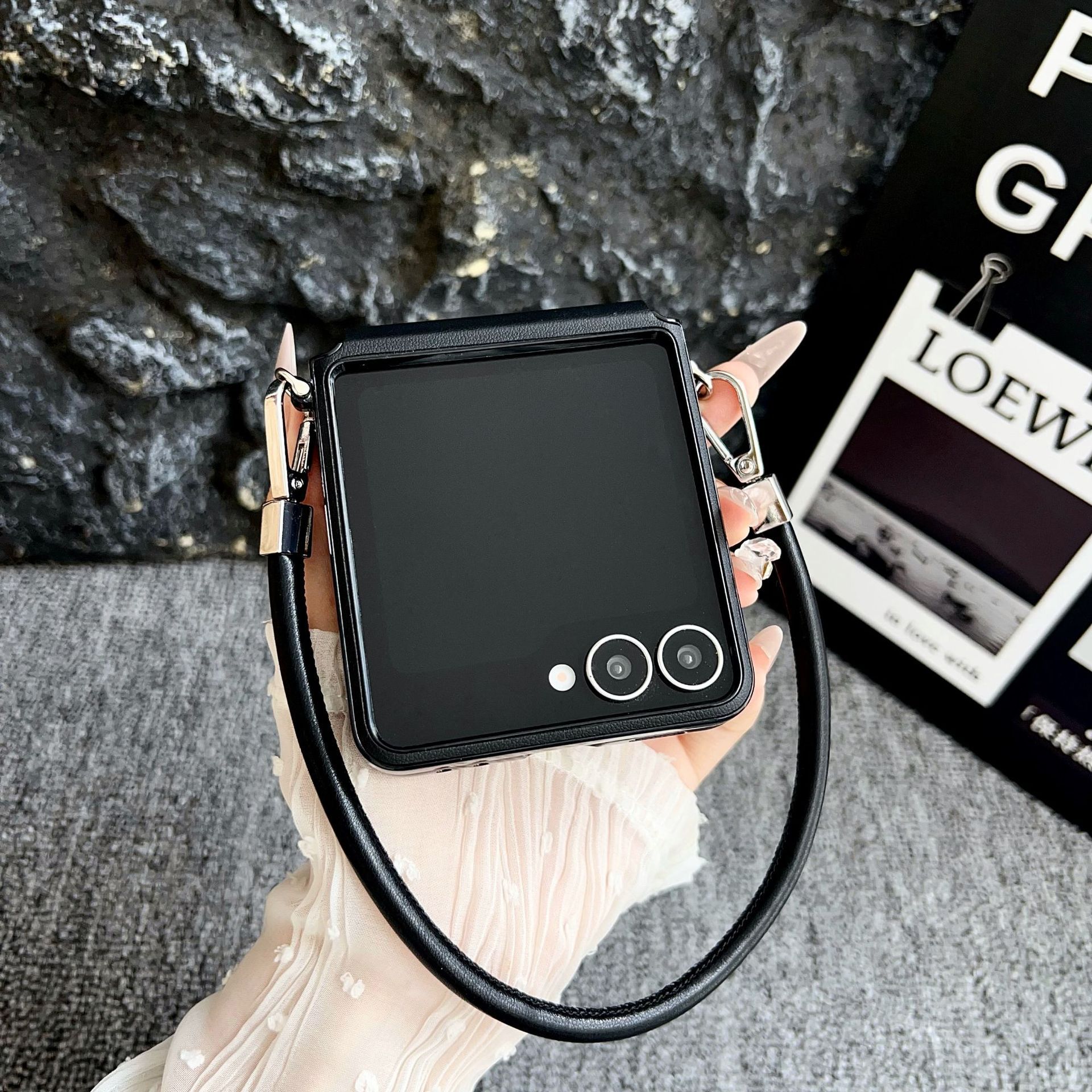 Magnetic Leather Case With Bracelet For Samsung Z Flip 5 And 4_voghion.com