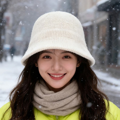高品质帽子雪尼尔针织宽檐盆帽秋冬季保暖显脸小圆顶水桶渔夫帽女
