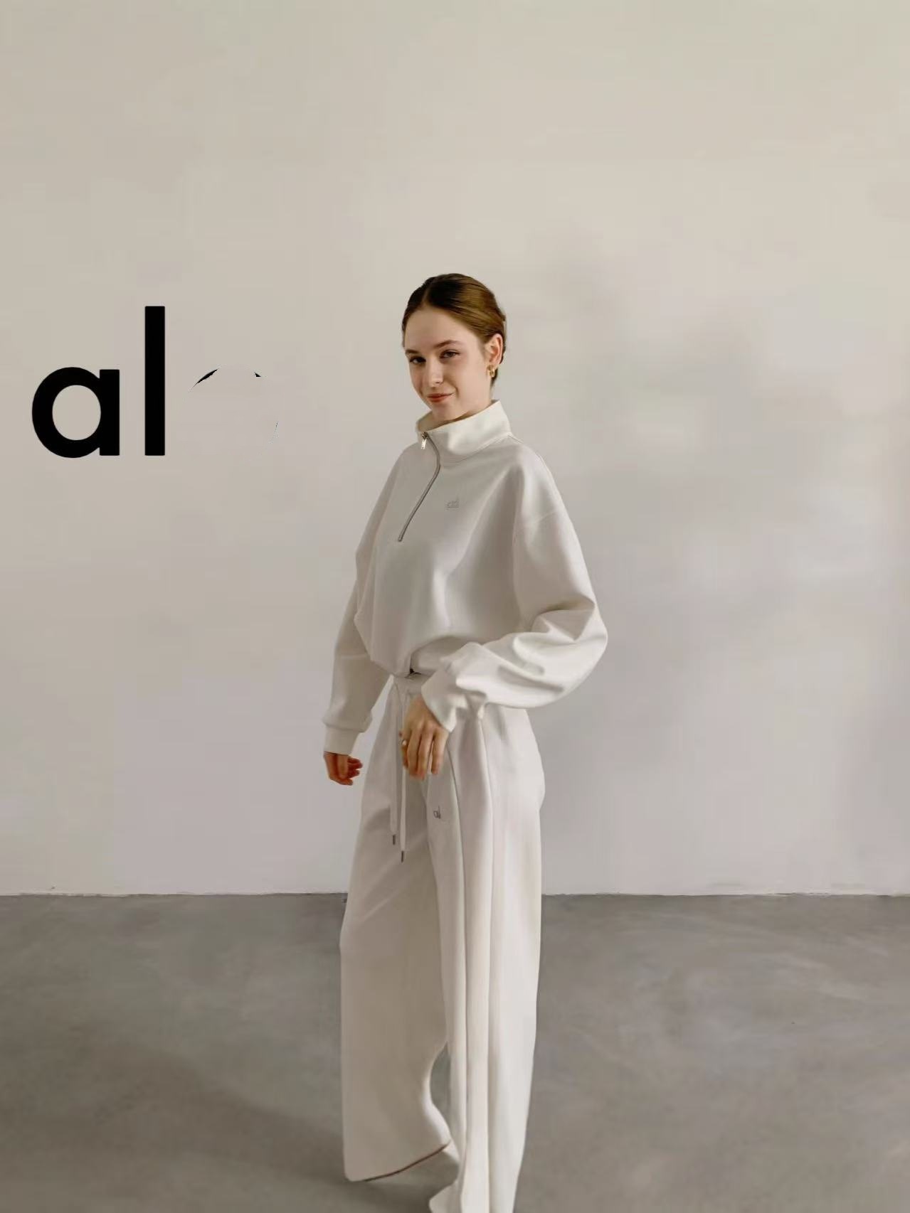In-Stock Alo Autumn and Winter Casual Sweatshirt and Sweatpants Set for Women, Casual Loose Lazy Style Jacket and Long Pants, Slimming Sports