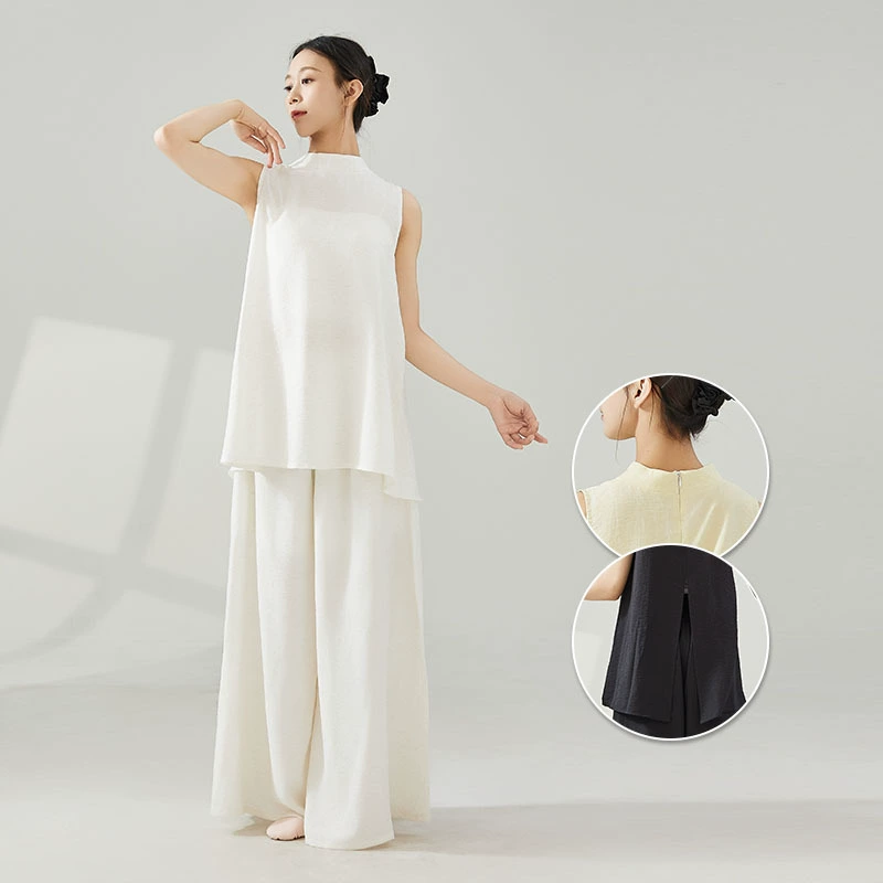 Танцевальная одежда для взрослых, женский классический танец, новый китайский стиль, одежда для современных танцев, белый костюм с широкими брюками без рукавов