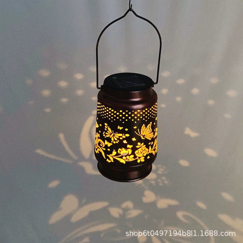 Солнечный Железный полый фонарь Открытый водонепроницаемый 3D проекция бабочки двор железный подвесной светильник газонный ландшафтный светильник