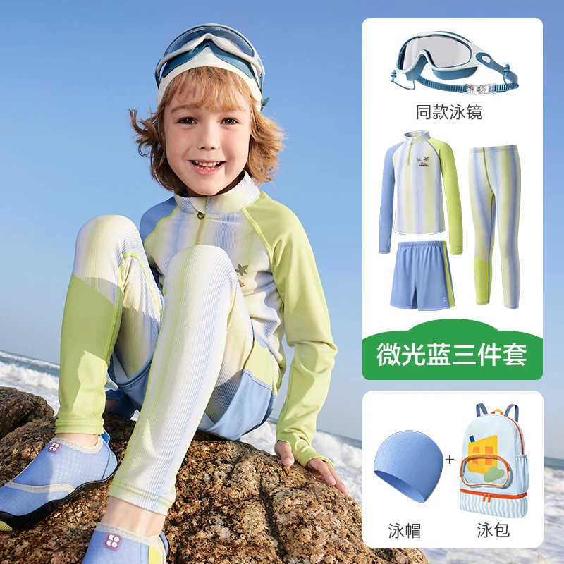 Traje de Baño Infantil de Tres Piezas UPF50+ de Poliéster para Natación y Termas