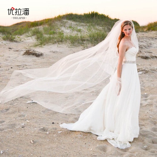 Youlapan Korean style pure white long veil photography large trailing veil wedding accessories V30 single