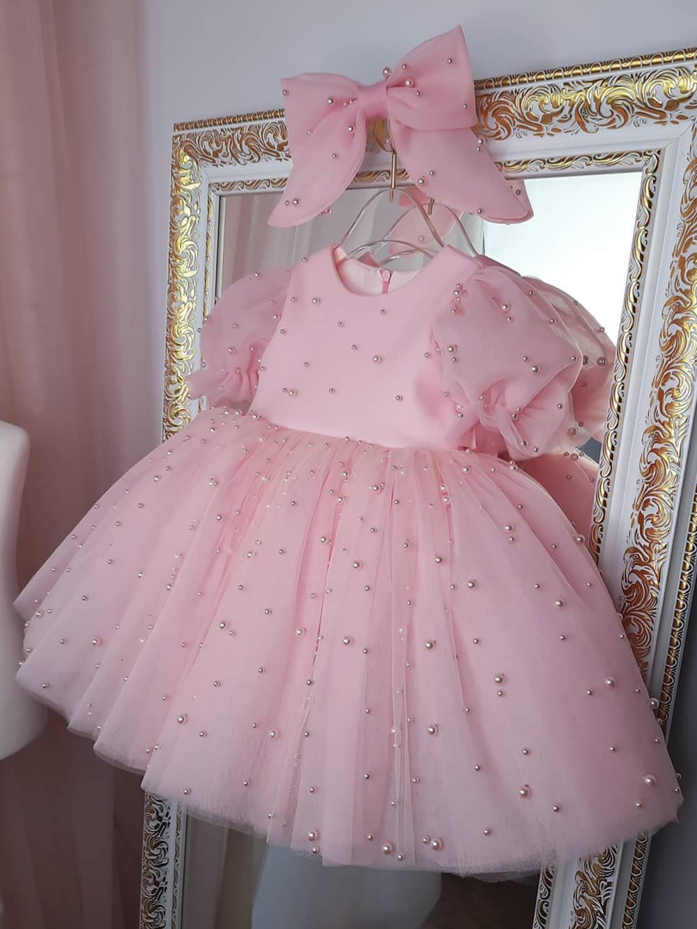 Abito da principessa in tulle per bambine – Abito da festa rosa con maniche a sbuffo per saggi, matrimoni e occasioni speciali (80-160 cm, misto lino traspirante)_voghion.com