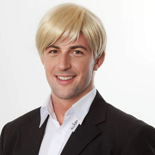 2025 Cross-Border Popular European and American Men's Wigs with Oblique Bangs, Golden Short Straight Hair, Convenient and Natural