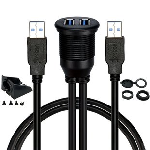 Double Port USB3.0 waterproof line car ship motorcycle dashboard panel data extension line waterproof line