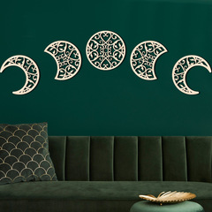 MZ180創意立體鏤空木質月亮周期月相變化牆貼掛件背景牆裝飾木板