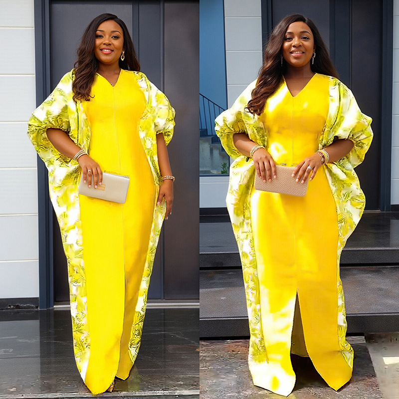 Cross-border Plus Size Women's Clothing Middle Eastern Ethnic Style Robe African Color-Block Printed_ecoleips.com
