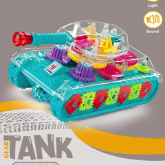 Transparent Gear Tank Car Electric Swivel Light Music Flashing Children's Model Toy Direct Sale Wholesale