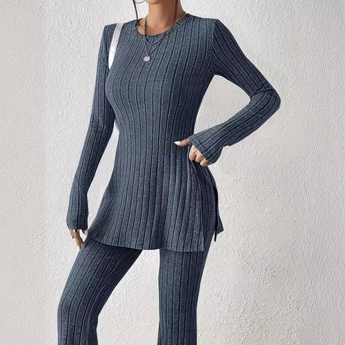 European and American Women's Autumn/Winter Solid-Color Casual Slim-Fit Home & Outwear Set