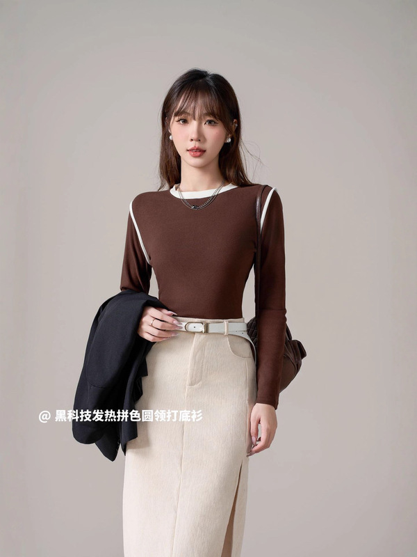 简约舒适复古气质纯色圆领长袖女春秋休闲显瘦文艺内搭打底衫女|undefined