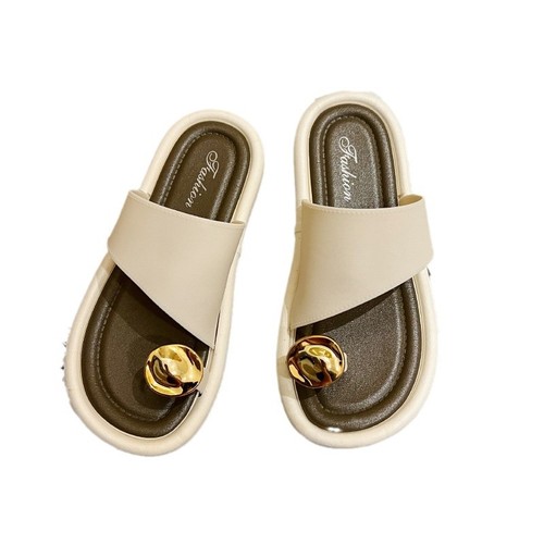 Summer New Toe Post Sandals for Women Fashion Outdoor Wear Anti-Slip Home Gold Plated Toe Cover Versatile Flat Beach Sandals